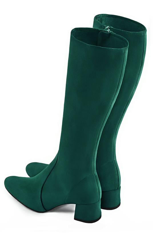 Forest green women's feminine knee-high boots. Round toe. Low flare heels. Made to measure. Top view - Florence KOOIJMAN